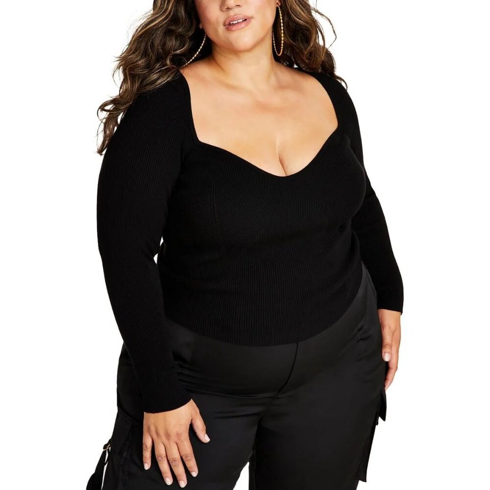 NWT Nina Parker Plus Ribbed Rayon Pullover Sweater Black Size 1X